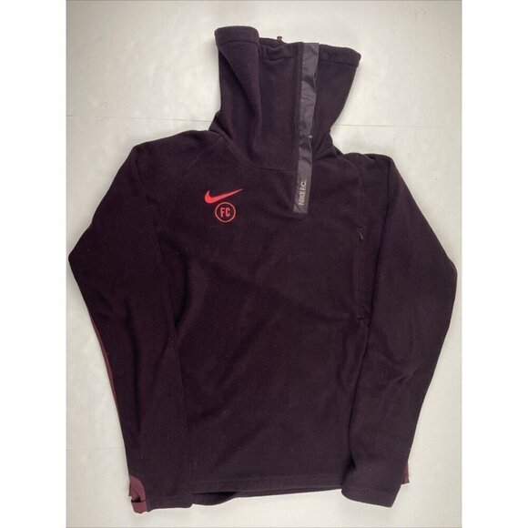 Nike FC Winter Drill Fleece Pullover Sweater Men’s M 1/4 Zip Burgundy AT6105-659 - Picture 2 of 13